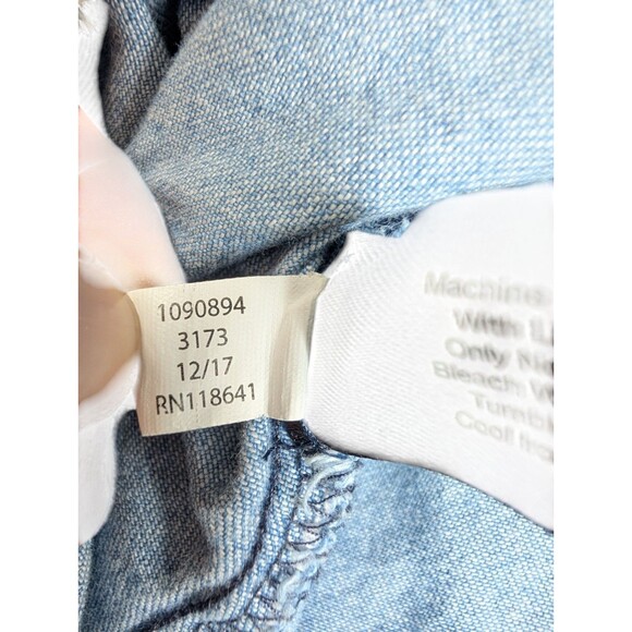 Lane Bryant Denim Chambray Shirt Womens Sz 20 Cotton Blue Distressed Frayed Hem - Picture 9 of 14